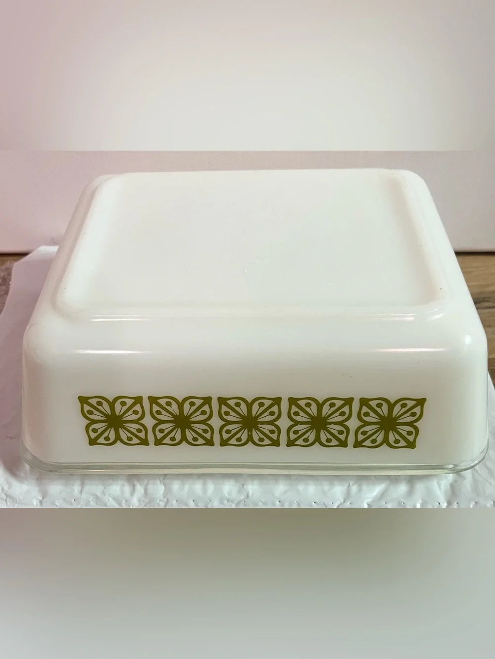 Vintage PYREX - Verde Green Square Flower - 0503 Refrigerator Dish With Lid